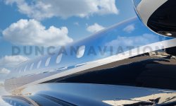 Close up of newly painted exterior of Embraer EMB500 by Duncan Aviation