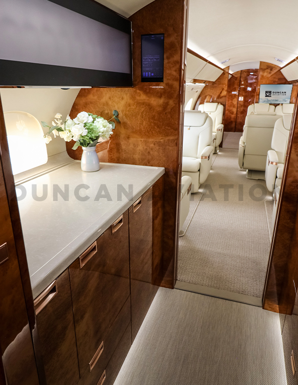 Galley of newly refurbished Gulfstream 650 by Duncan Aviation